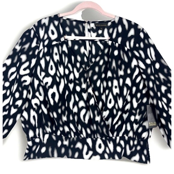 Bold Elements Wrap style Blouse Womens SZ XL Long sleeve Black White Boho Chic - Picture 5 of 16